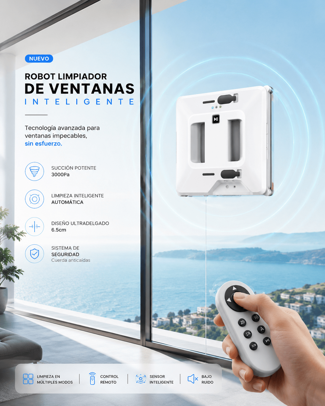 Robot Inteligente Limpiacristales Automático con Doble Pulverización - Korzadi